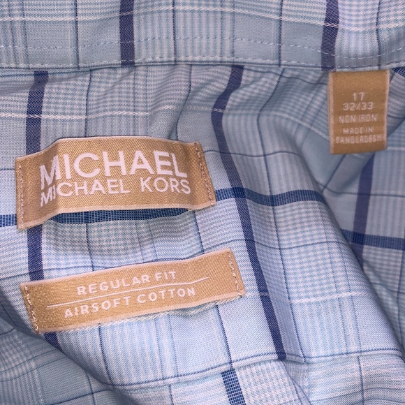Michael Kors Blue Windowpane Dress Shirt, 17/32-33 - Picture 4 of 4